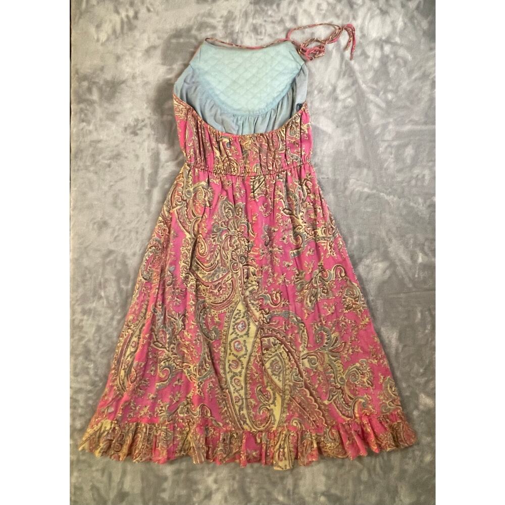 Vintage Tova Celine quilted bib‎ halter midi dress pink paisley babydoll S boho - Picture 12 of 13